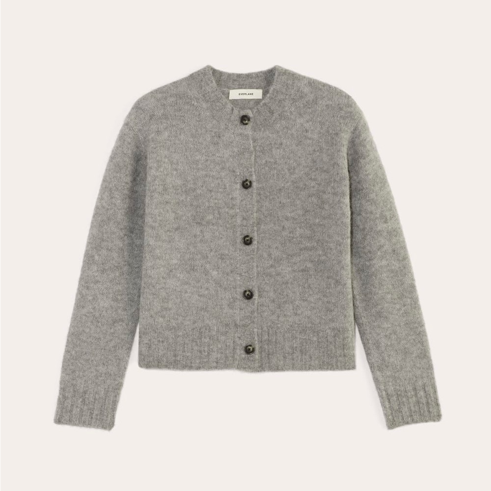 Everlane The Crew Cardigan in Alpaca - Heather Stone Grey